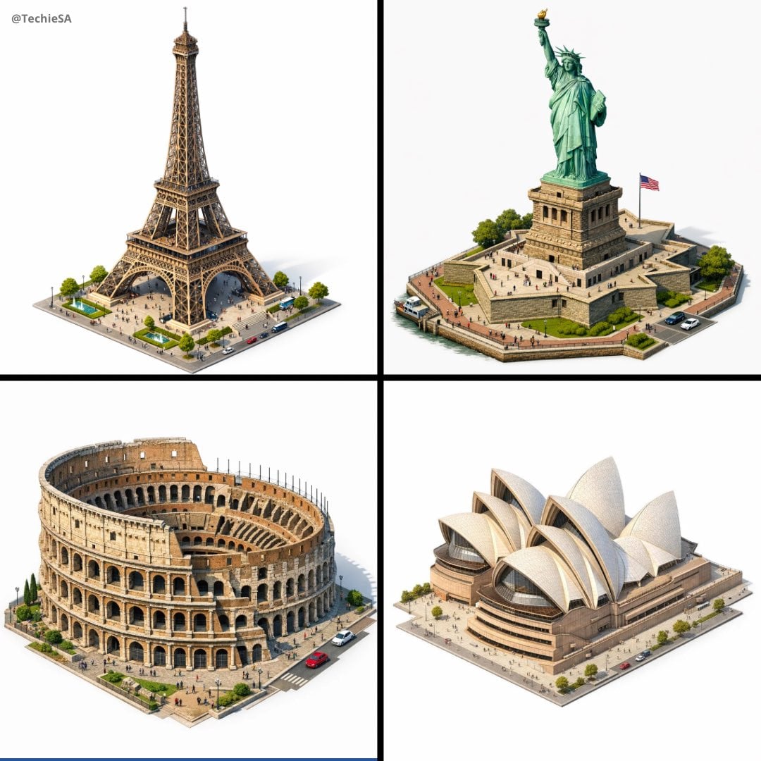Visualización Arquitectónica Isométrica 3D de Monumento