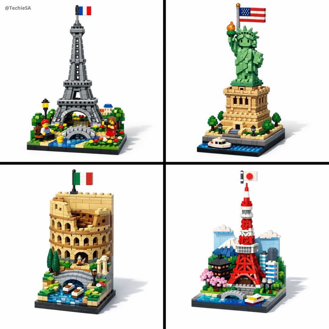 Vertikales LEGO Landmark Diorama mit Landesflagge