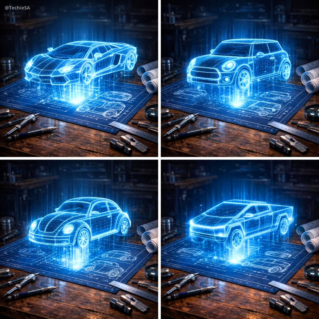 Hyperrealistische 3D Holografische Auto-Blaupausenprojektion