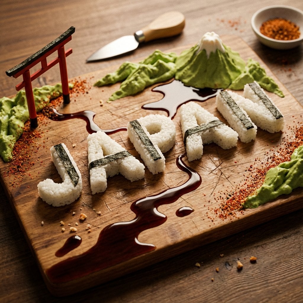 Japan as Edible Sushi Sculpture on Charcuterie Board
