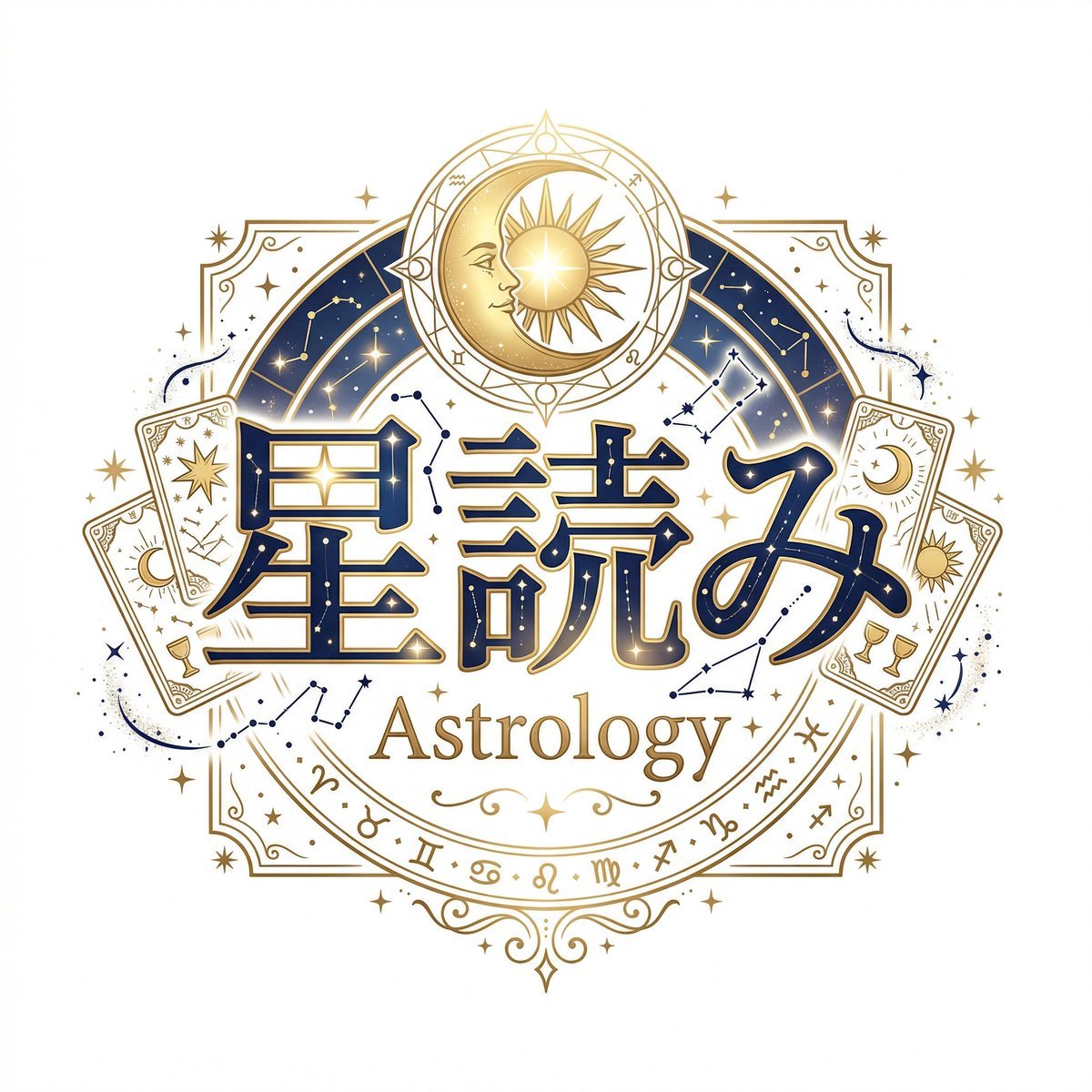 Mystisches himmlisches Tierkreis-Logo in Mitternachtsblau Gold