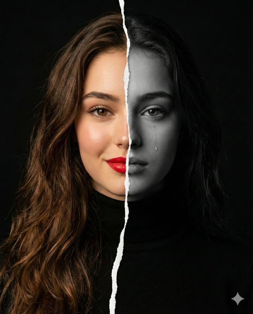 Nano Banana Split Portrait - Happy vs Sad Torn Face