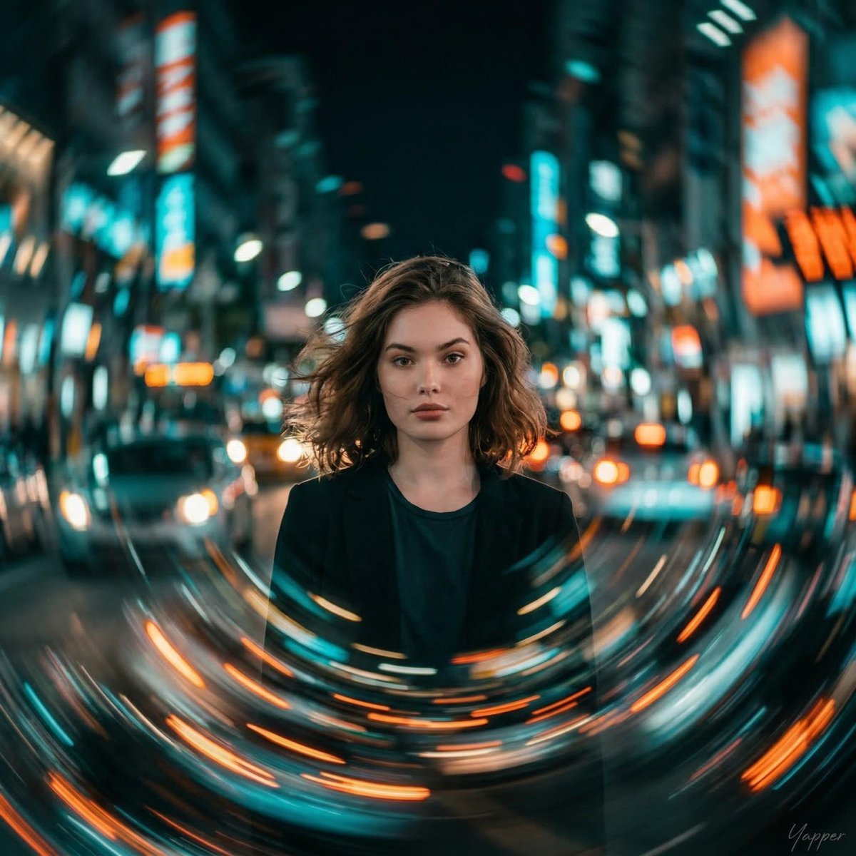 بورتريه سينمائي لامرأة وسط مدينة تدور حولها