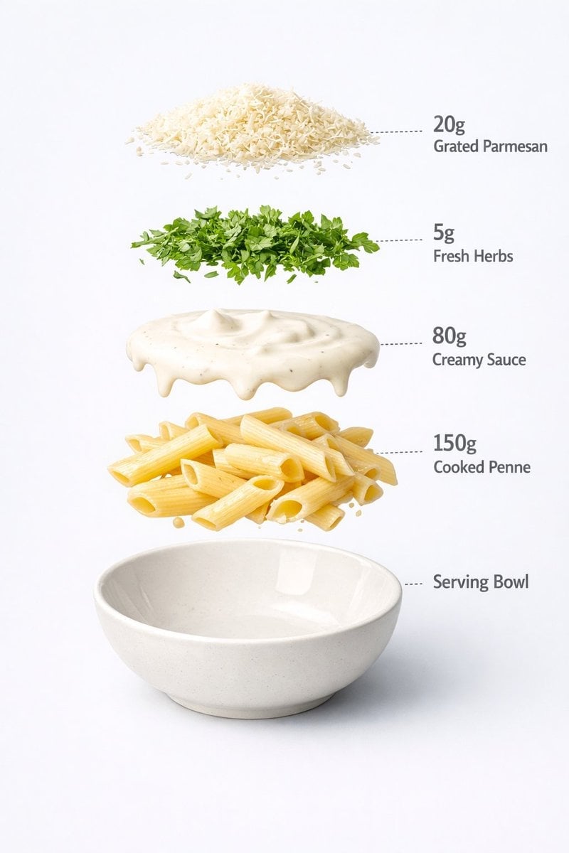 Penne en Salsa Blanca Cremosa – Prompt Nano Banana