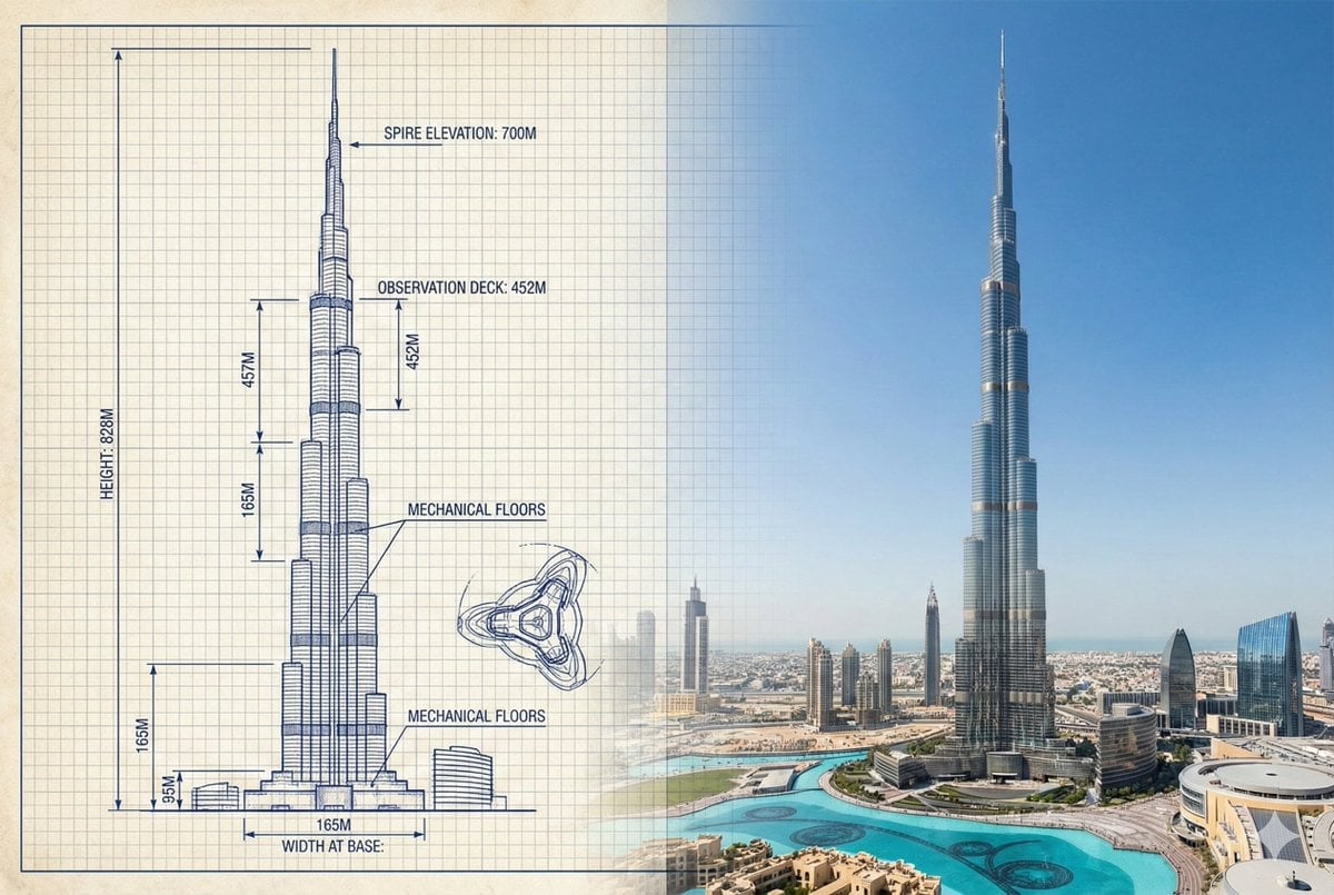 Burj Khalifa boceto foto comparativa - Generación de imágenes Nano Banana
