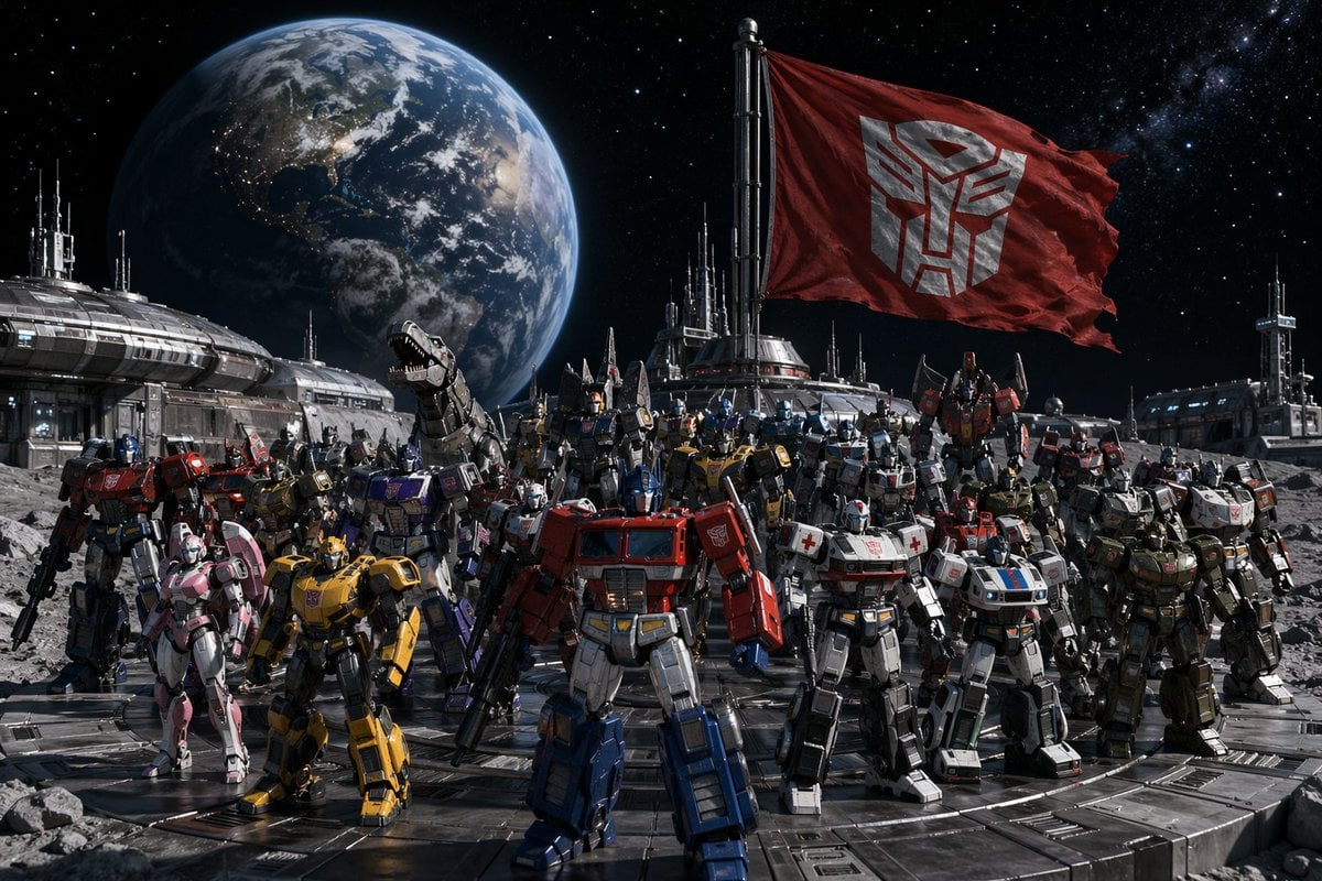 Epic Autobots Lunar Base Scene - Heroic Poses & Cybertronian Flag
