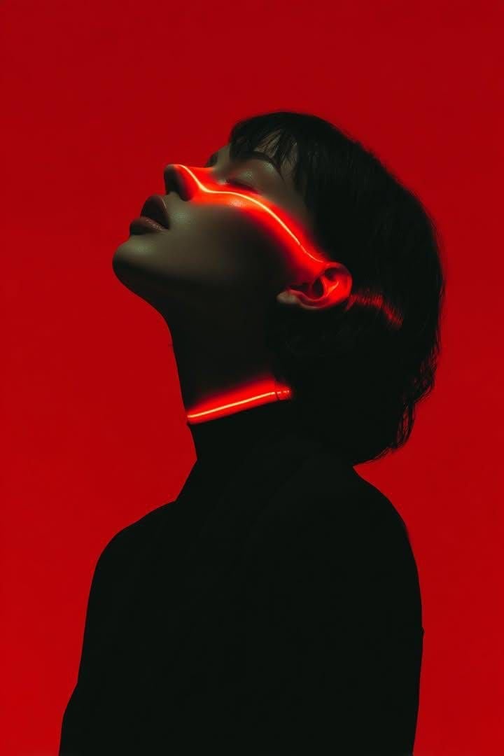 Futurystyczny Portret Cyberpunk z Neonowoczerwonymi Śladami Światła