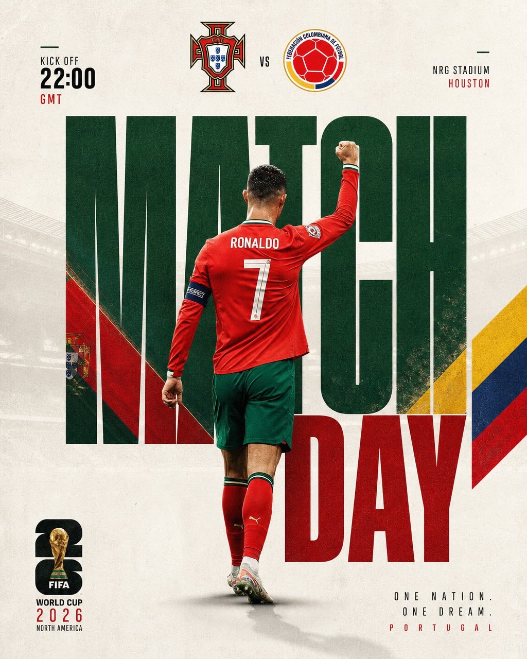 Póster de Cristiano Ronaldo Match Day - Portugal vs Colombia FIFA World Cup 2026