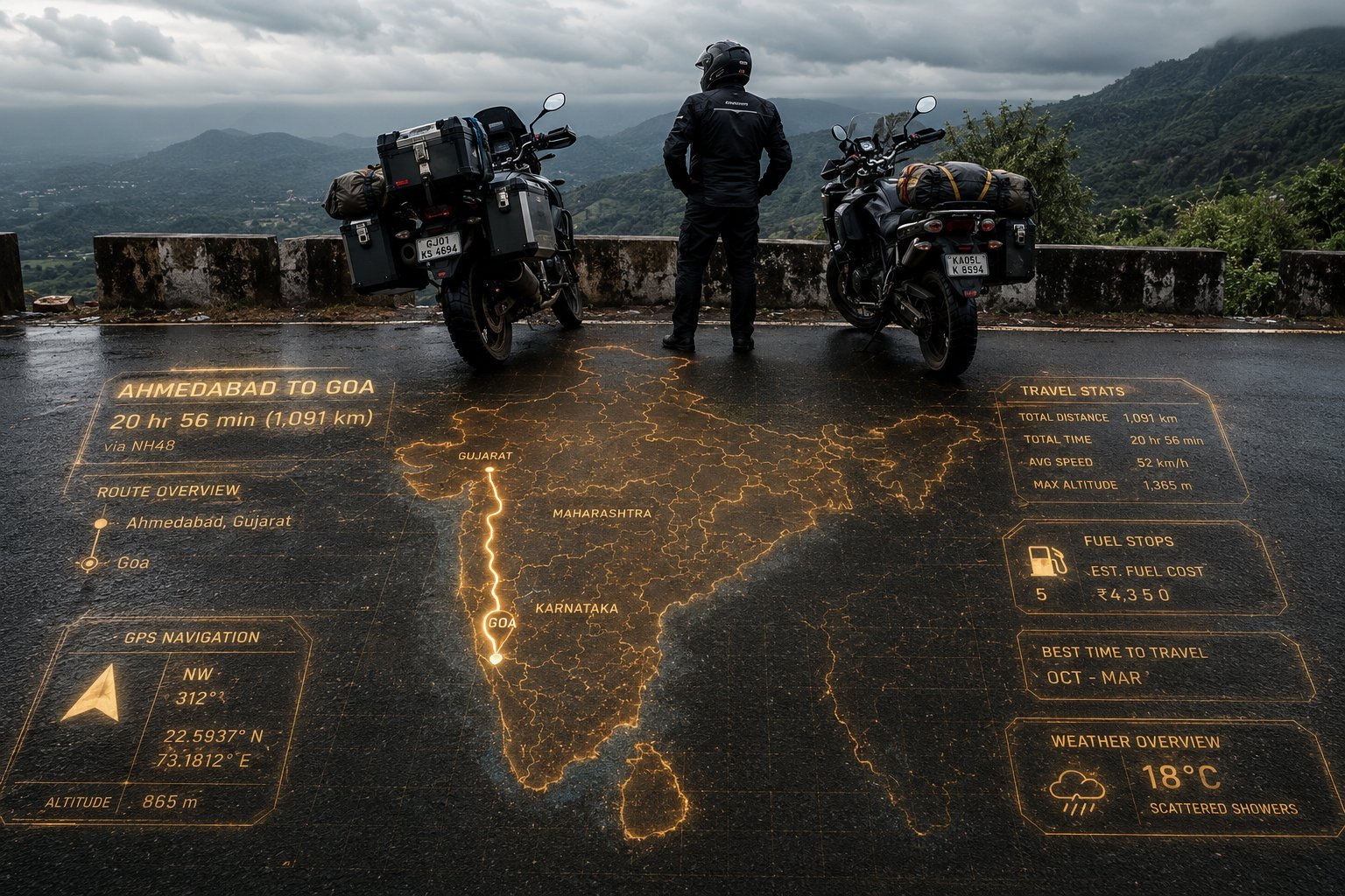Sci-Fi Adventure Motorcycle with India Holographic Map