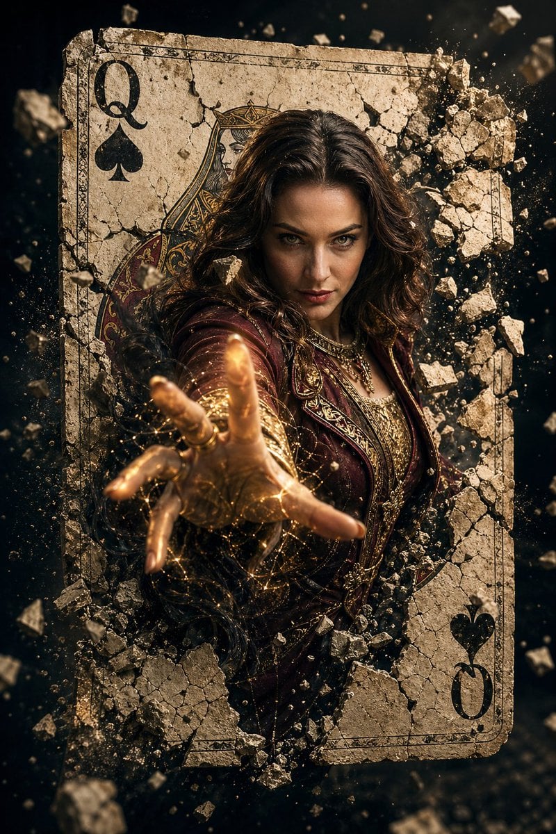 Hyper-Realistic Female Sorcerer Queen of Spades Movie Poster