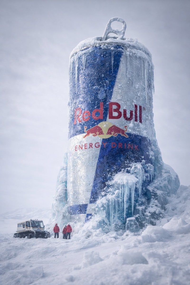 Cinematic Arctic Monument with Monster Energy Can