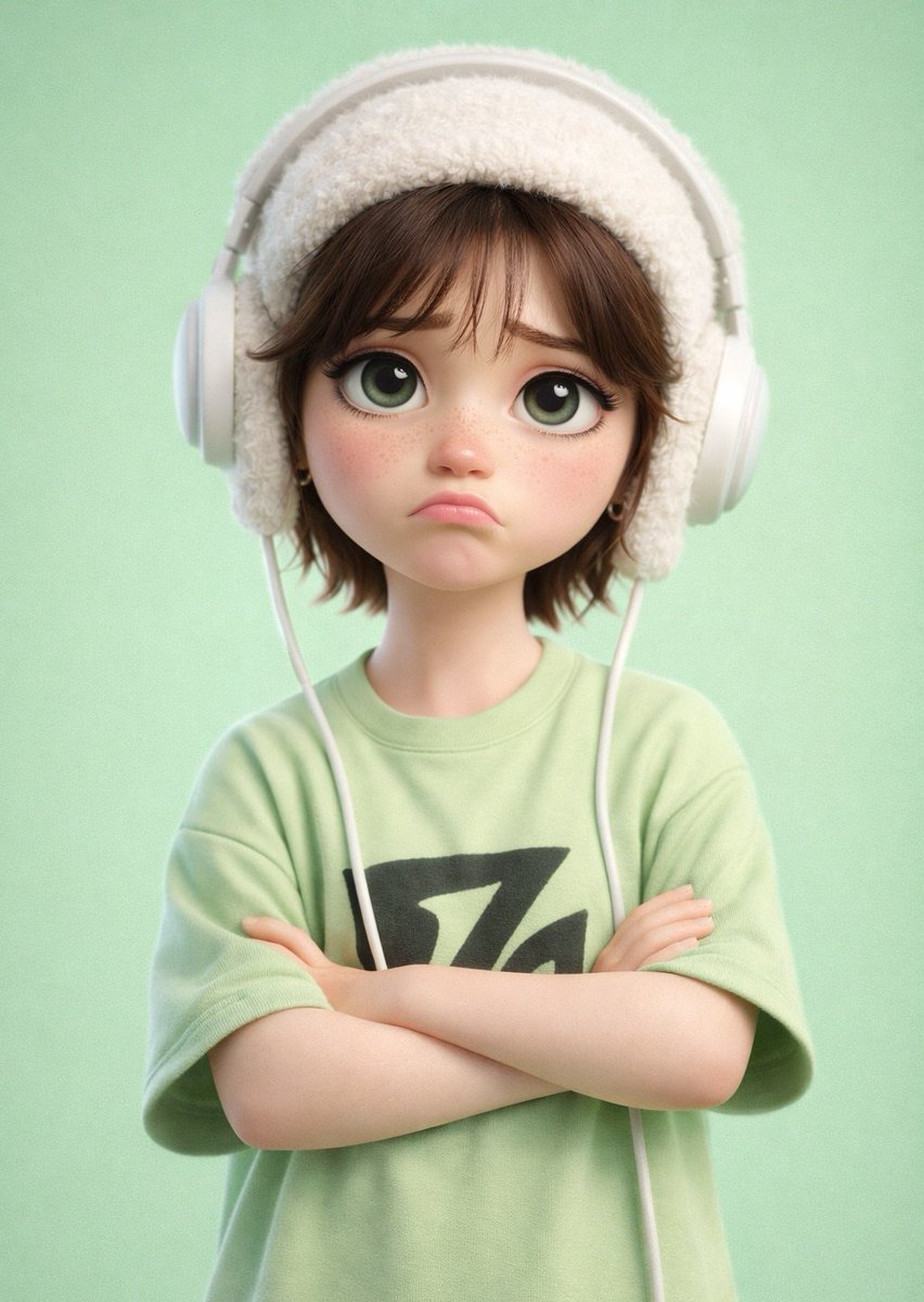 Sad Cartoon Boy in Beanie and Headphones 3D Render