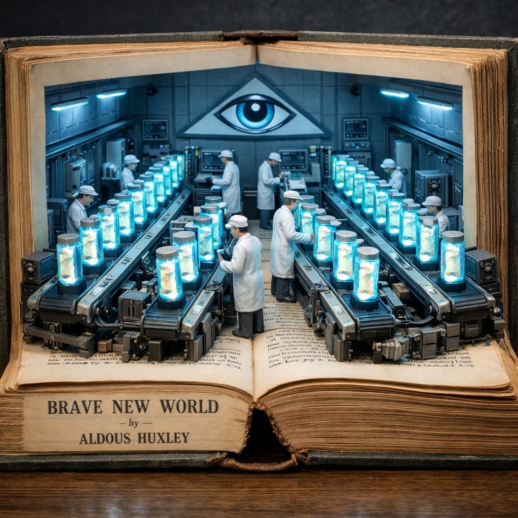 Surreal Brave New World Diorama: Futuristic Hatching Laboratory