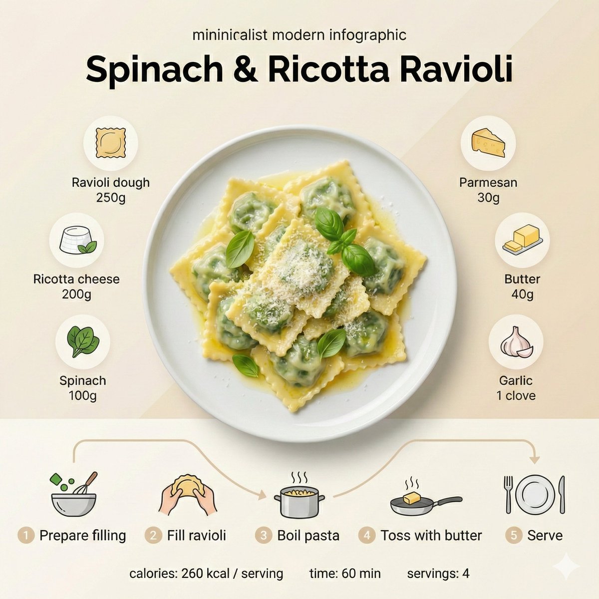 Traditional Polish Pierogi Recipe Infographic in Minimalist Scandinavian Style