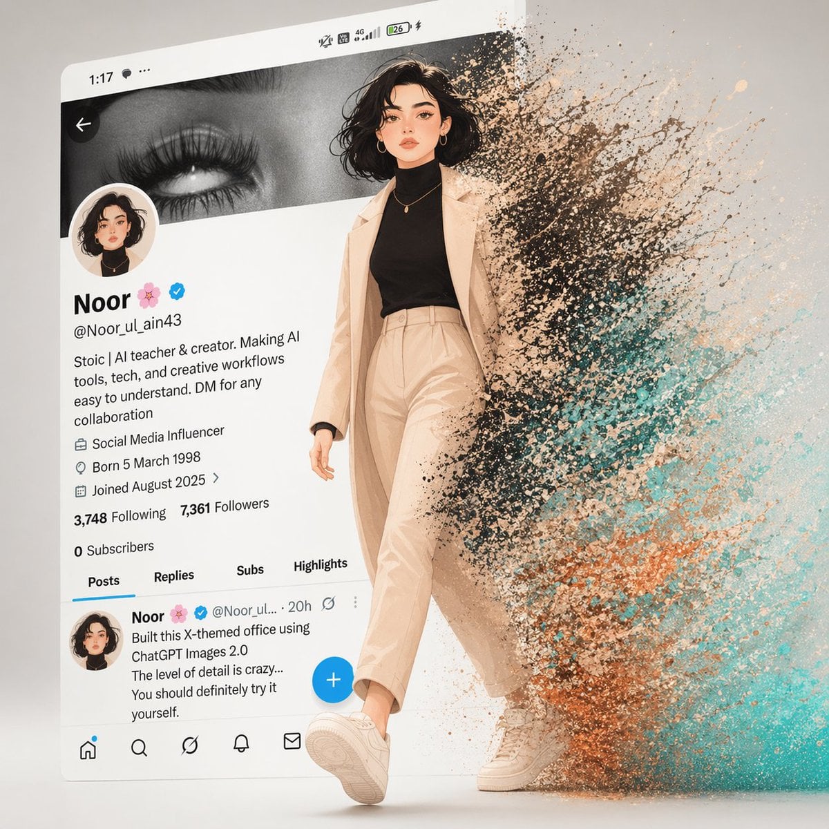 Cinematic Girl Emerging from X Twitter Profile