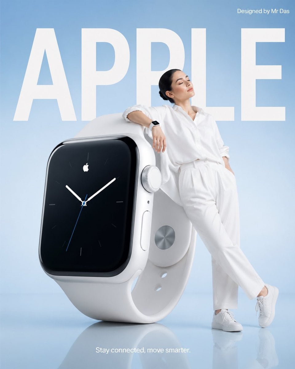 Publicité minimaliste pour montre connectée blanche