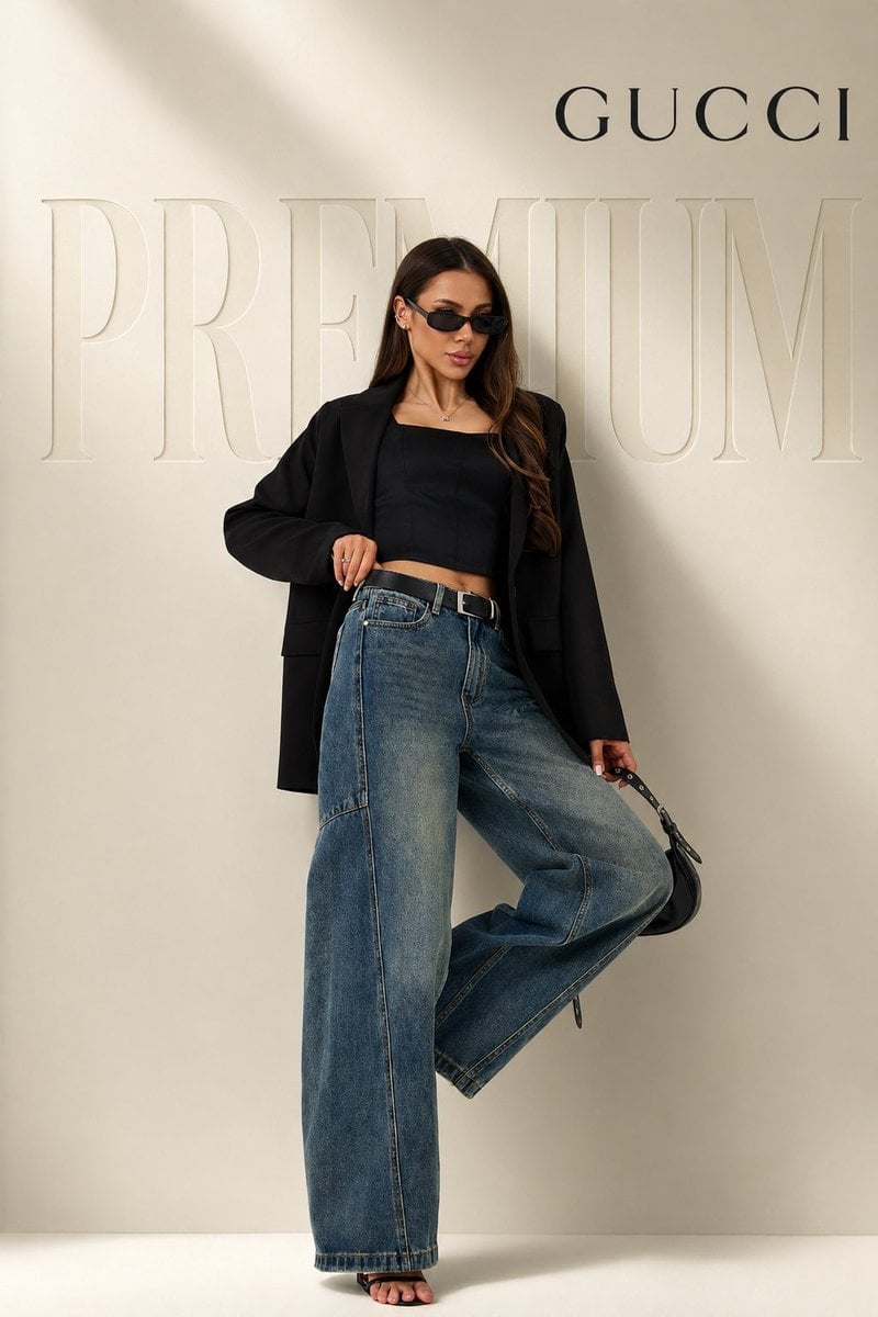 Campagne Mode Jeans Baggy Premium Gucci Modèle Luxe