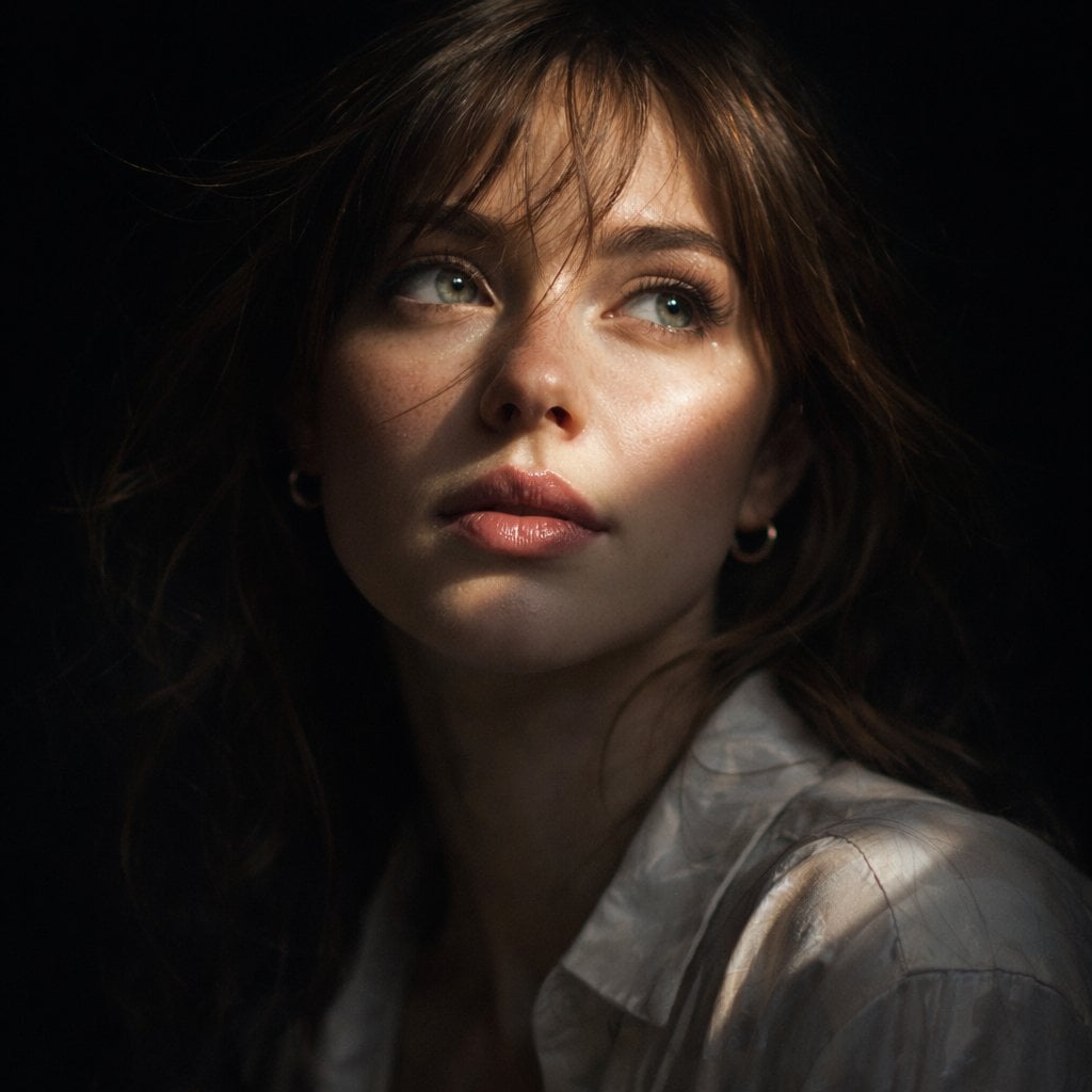 Hyperrealistisches 8K Chiaroscuro-Porträt einer schönen Frau