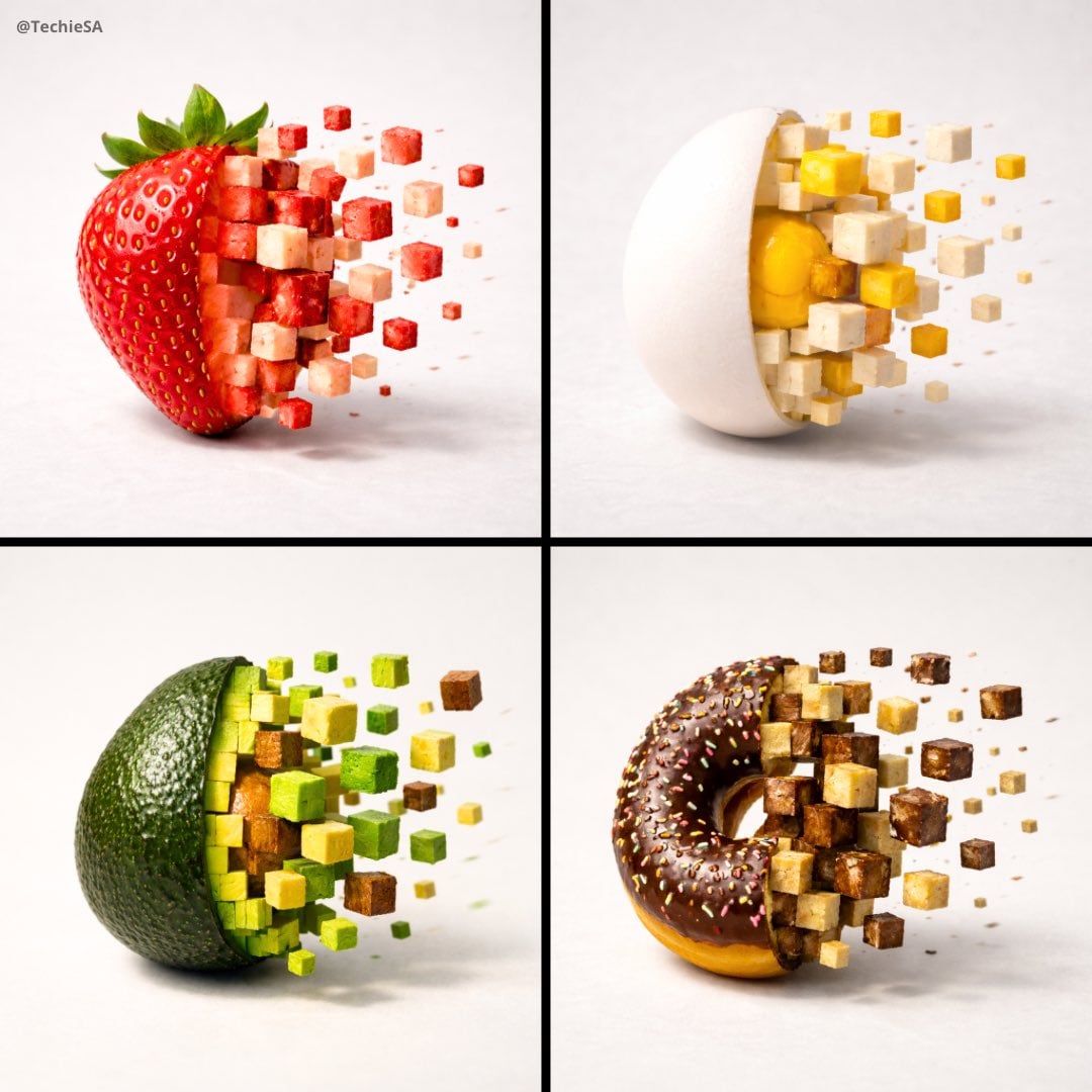 Minimalistische 3D-Pixel-Food-Transformationsfotografie