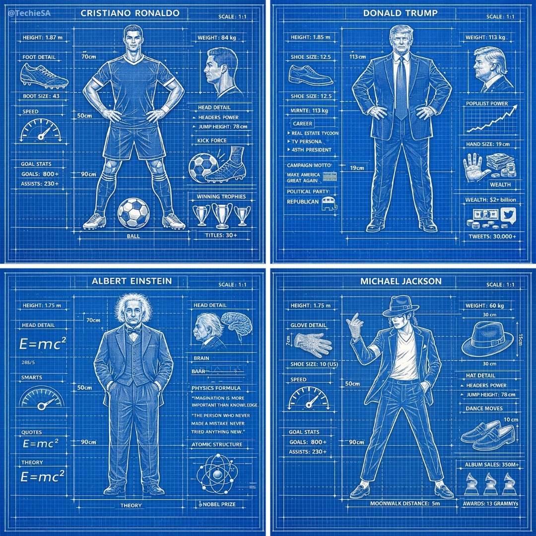 Technical Blueprint Illustration of Character
