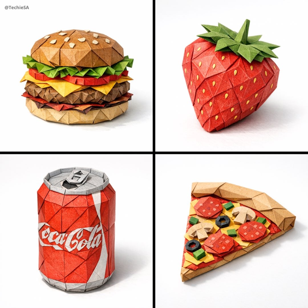 Hyper-Detaillierter Origami Hamburger Minimalistische Food Art