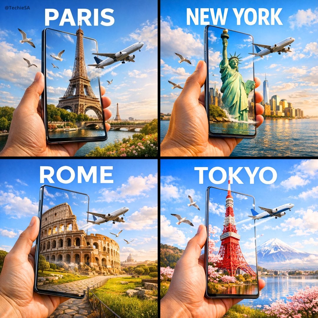Hyperrealistische Smartphone 3D-Portal Reise Werbung