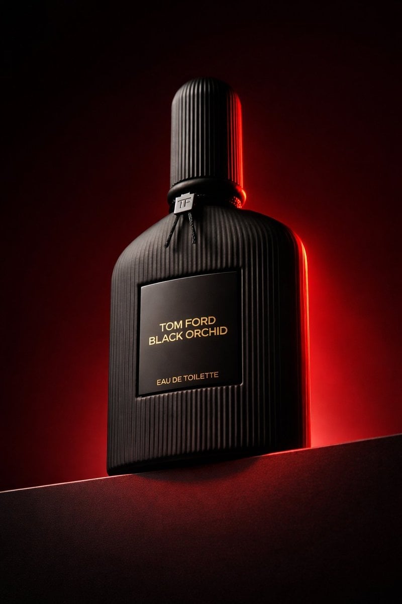 Low Angle Tom Ford Black Orchid Perfume Bottle Photography