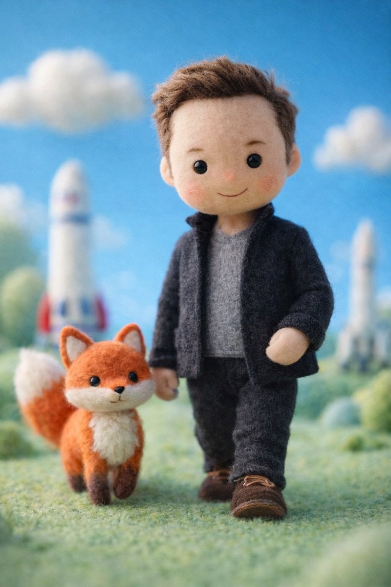 펠트 울 인형 엘론 머스크 위미컬 동화책 장면