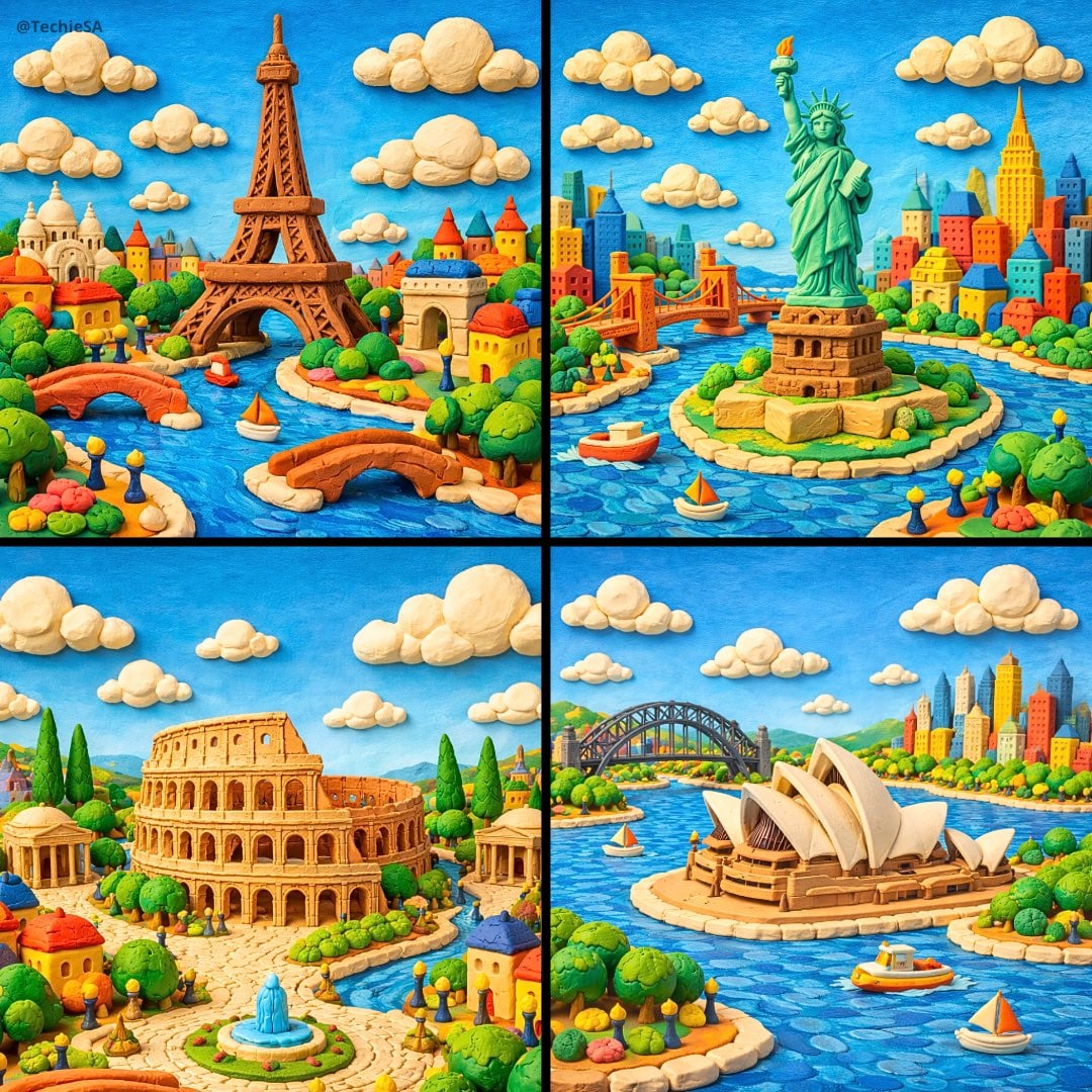 Whimsical Miniature Landmark World in Colorful Modeling Clay