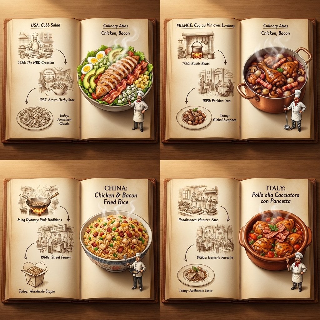 Culinary Atlas 2x2 Grid of Cultural Open Books with Pop-Up Meals
