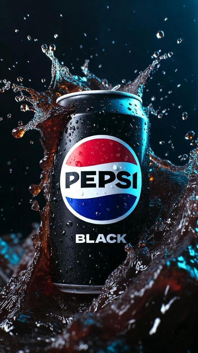 Hyper-Realistic Pepsi Black Can with Condensation and Cola Splashes