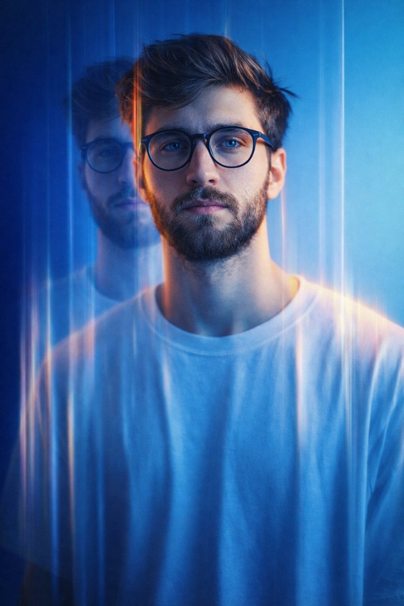 Retrato Cinematográfico Alta Moda Multi-Exposición con Degradado Azul