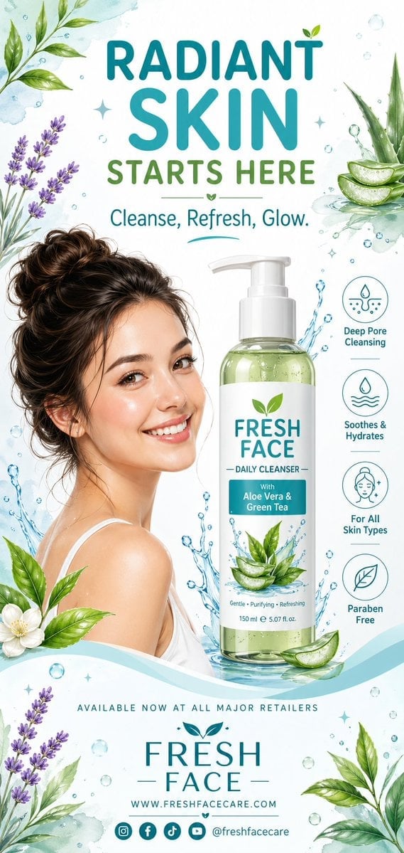 Radiant Skin Face Wash Advertising Poster