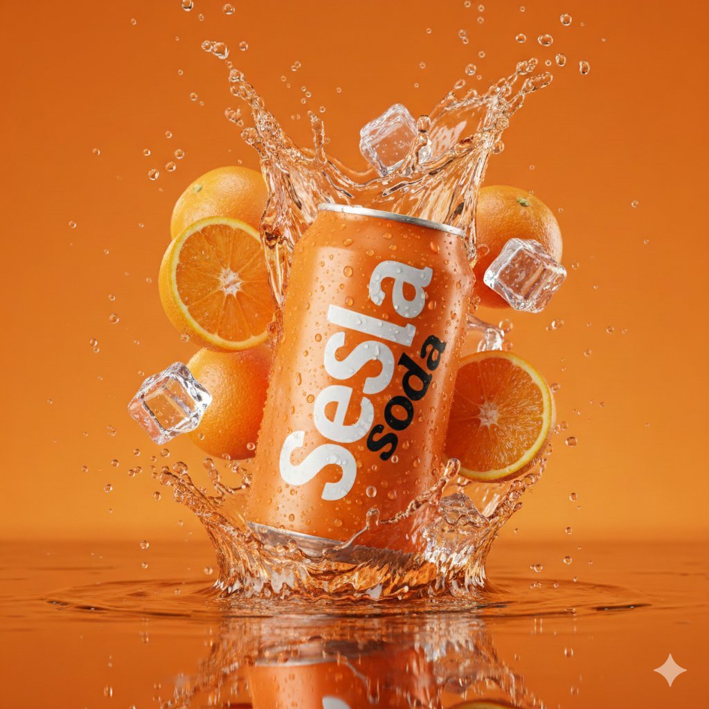 Lata de Refresco Naranja Hiperrealista en Salpicón Dinámico