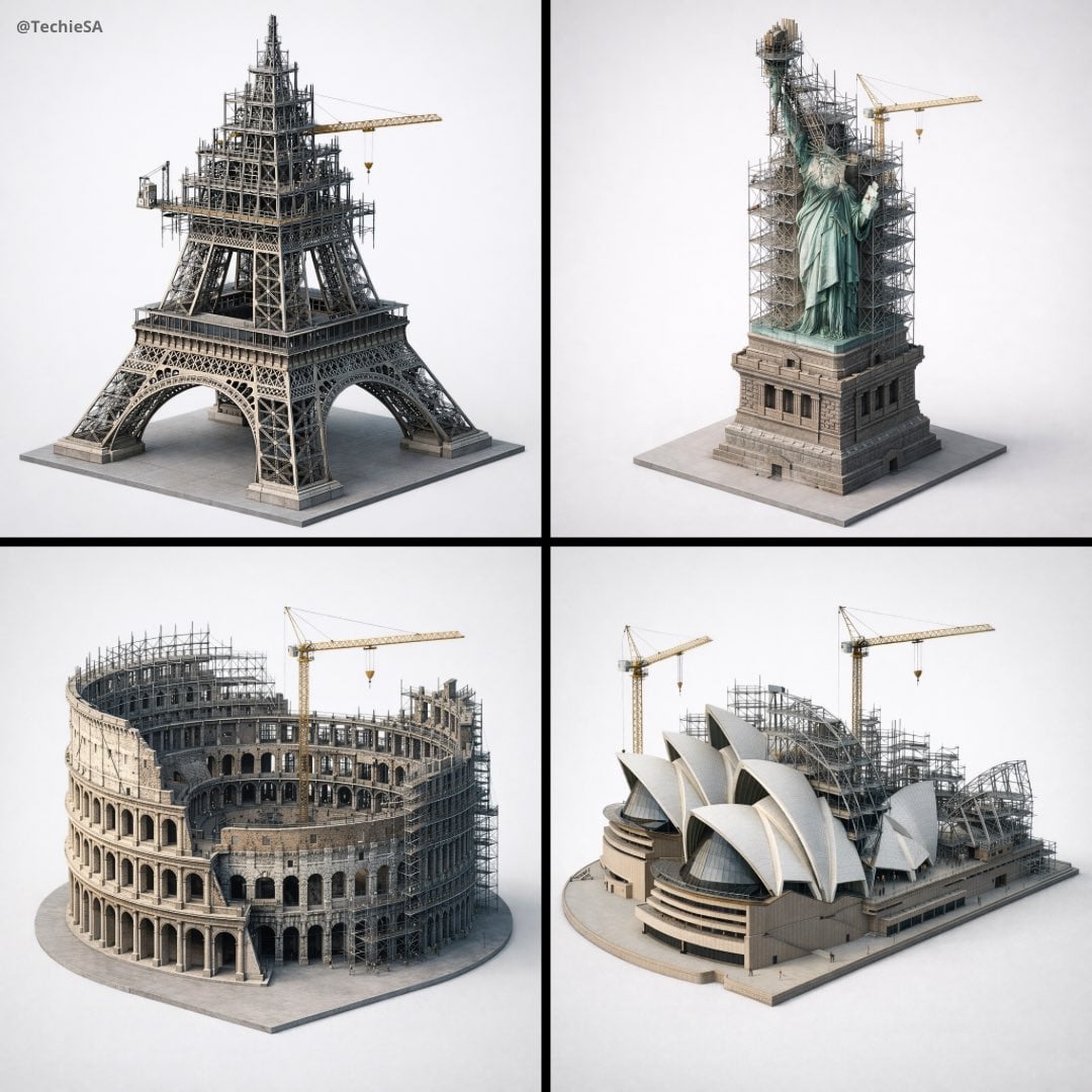 Monumento congelado en construcción eterna render isométrico