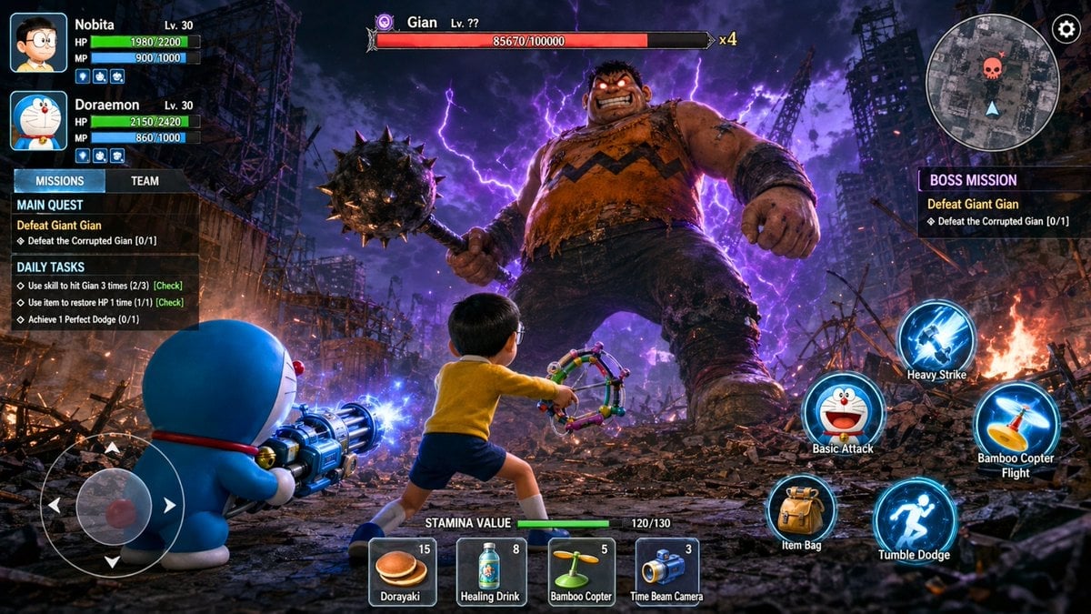 Doraemon Nobita kontra Giant Gian Postapokaliptyczna Walka z Bossem RPG