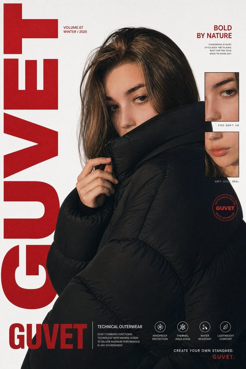 Modelo Misteriosa en Chaqueta Acolchada Negra Oversize Editorial de Moda