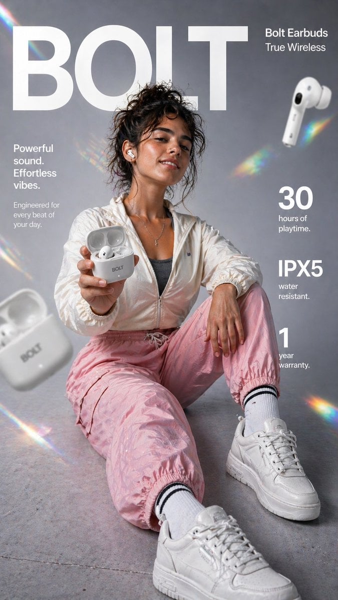 Bolt True Wireless Earbuds Premium Lifestyle E-Commerce Infografik