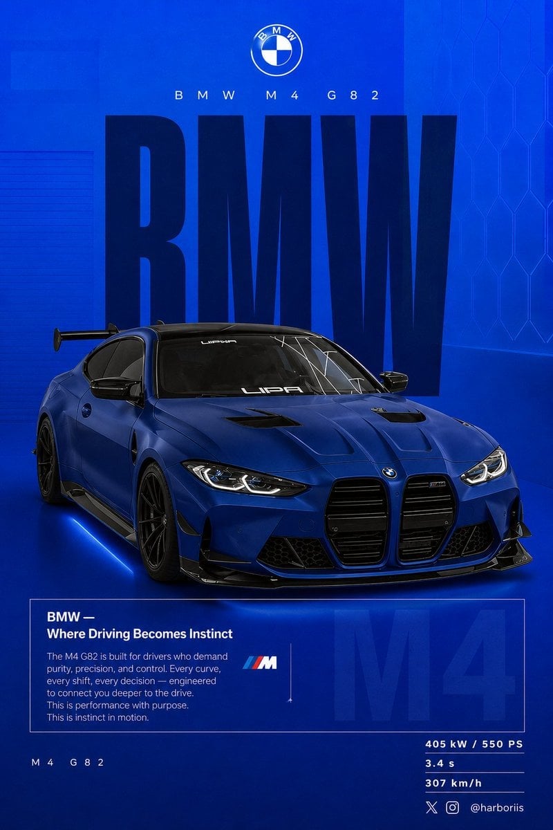 BMW Matt Frozen Blue Vertikales Social Poster KI-Prompt 8K