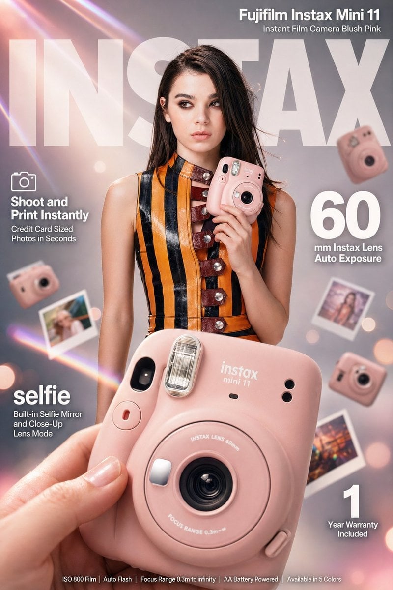 Fujifilm Instax Mini 11 Blush Pink Sofortbildkamera E-Commerce Studio Werbung
