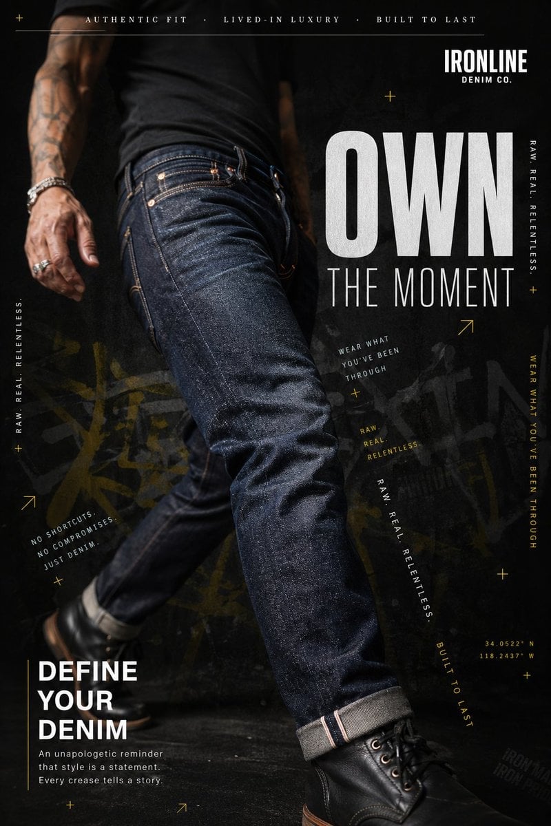 Hyperrealistic Raw Selvedge Denim Moody Editorial Advertisement