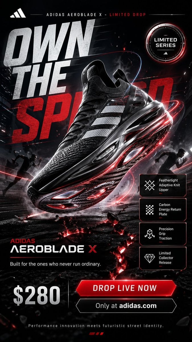 Adidas Aeroblade X Limited Drop Own the Speed Poster