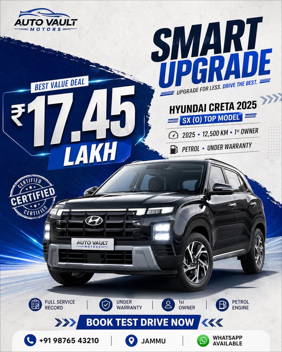 Hyundai Creta 2025 SX O Low KM Premium SUV Sale Jammu