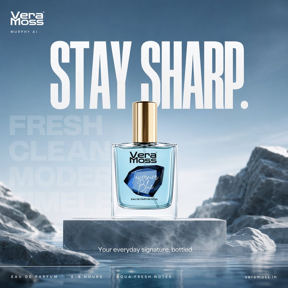 Hyperrealistisches Vera Moss Tavernier Blue Parfum Billboard Poster