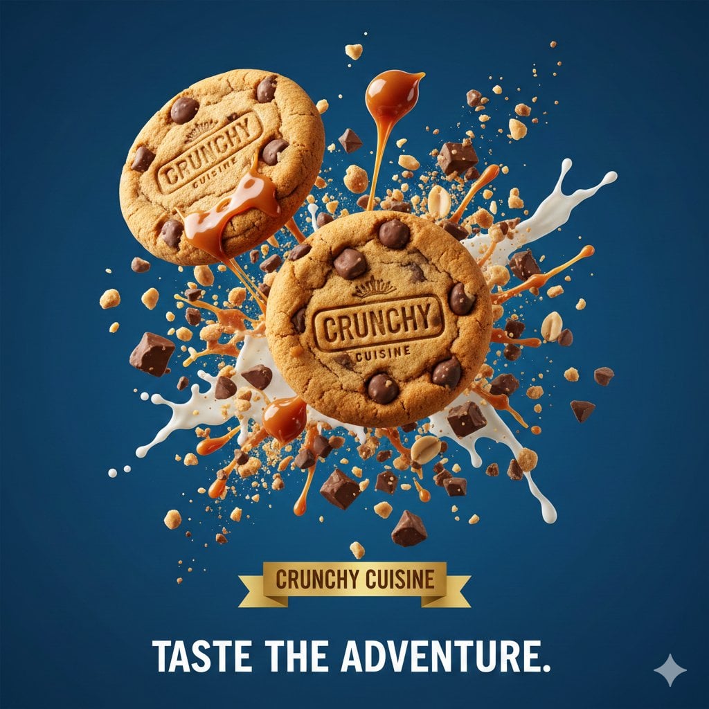 Hyper-Realistic Chocolate Chip Cookies with Flying Ingredients