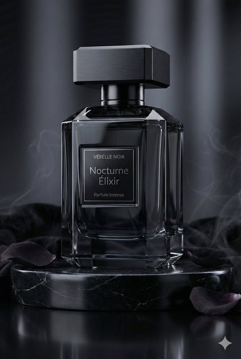 VÉRÉLLE NOIR Nocturne Élixir Luxus Parfumflasche Kinematische Fotografie