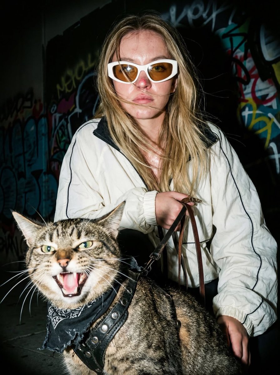 Nano Banana Image Generation: Urban Woman with Leashed Cat