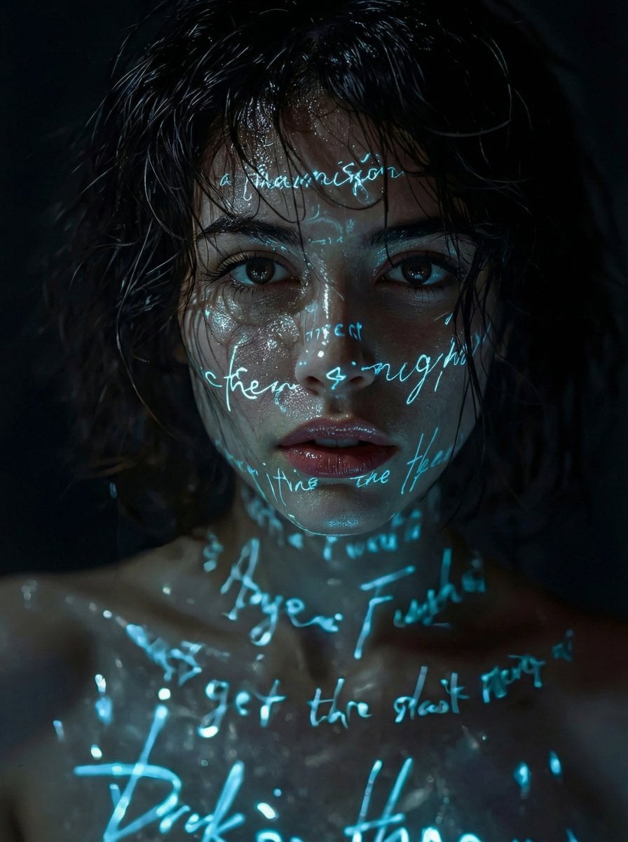 Nano Banana Cyber-Poetic Portrait: Cinematic Neon Text Projection